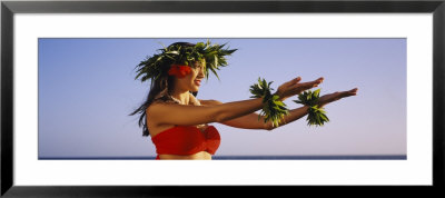 Side Profile Of A Young Woman Hula Dancing, Hawaii, Usa by Panoramic Images Pricing Limited Edition Print image