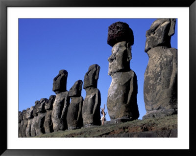 Polynesian Girl With Huge Moai, Ahu Tongariki, Easter Island, Chile by Keren Su Pricing Limited Edition Print image