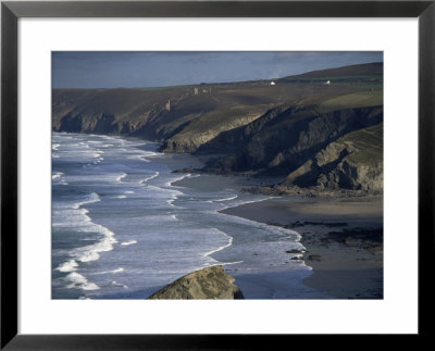Surf And Tin Mine Chimneys In Distance, Porthtowan, Cornwall, England, United Kingdom by D H Webster Pricing Limited Edition Print image