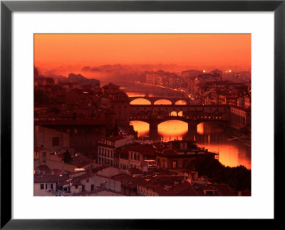 High Angle View Of Arno River And Ponte Vecchio At Sunset, Florence, Italy by John Elk Iii Pricing Limited Edition Print image