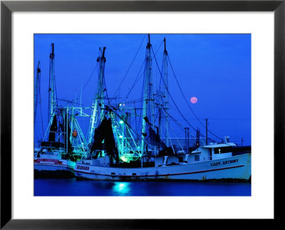 Moon Over Shrimp Trawlers In Harbour, Palacios, Texas by Holger Leue Pricing Limited Edition Print image