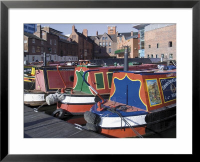Narrow Boats And Barges Moored At Gas Street Canal Basin, City Centre, Birmingham, England by David Hughes Pricing Limited Edition Print image