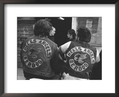 Close Up Of Two Hell's Angels Berdoo Jackets On The Backs Of Two Riders by Bill Ray Pricing Limited Edition Print image