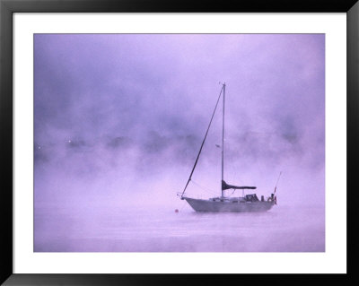 Boat In Early Morning Fog On Saint John River Fredericton, New Brunswick, Canada by Barnett Ross Pricing Limited Edition Print image