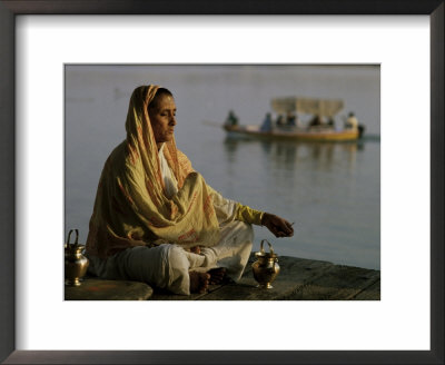 Hindu Woman Meditating Beside The River Ganges, Varanasi (Benares), Uttar Pradesh State, India by John Henry Claude Wilson Pricing Limited Edition Print image
