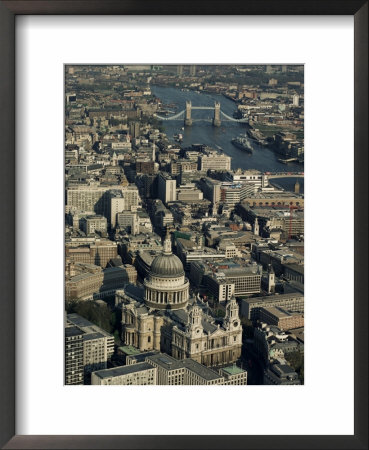 Aerial View Of St. Pauls Cathedral, Tower Bridge And The River Thames, London, England by Adam Woolfitt Pricing Limited Edition Print image