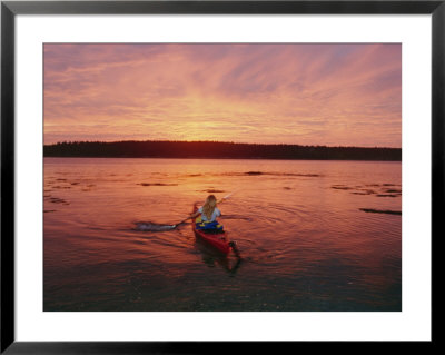 Woman Kayaking At Dusk, Penobscot Bay, Maine by Skip Brown Pricing Limited Edition Print image