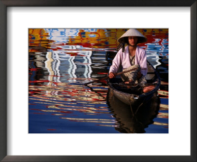 Woman In Boat, Reflection Of Newly Painted Boat On Perfume River, Hue, Thua Thien-Hue, Vietnam by Stu Smucker Pricing Limited Edition Print image