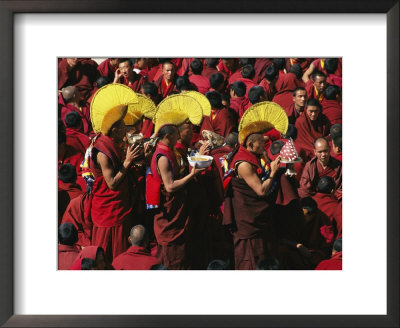 Buddist Monks At Nechung Monastery During Losar Festivities by Maria Stenzel Pricing Limited Edition Print image
