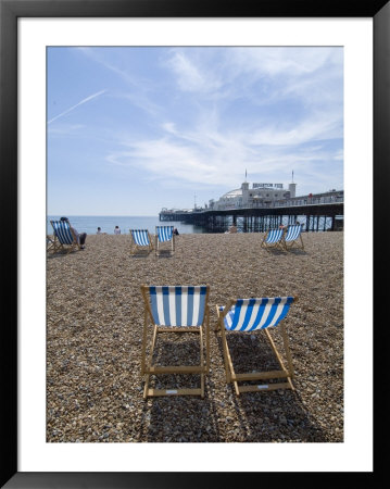 Deck Chairs And Pier, Brighton Beach, Brighton, Sussex, England, United Kingdom by Ethel Davies Pricing Limited Edition Print image