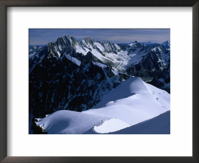Skiers And Climbers Head Out Over Aiguille Du Midi With Matterhorn Point Peak, Chamonix, France by Glenn Van Der Knijff Pricing Limited Edition Print image