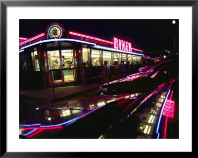 Late-Night View Of The Bright Neon Of The Roadside Diner by Stephen St. John Pricing Limited Edition Print image