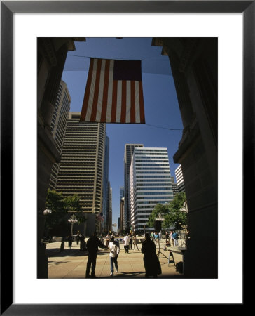 Plaza With People Amid High Rises In Downtown Dallas, Texas by Richard Nowitz Pricing Limited Edition Print image