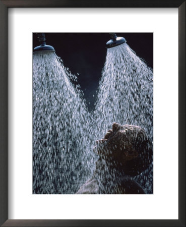 Two Showerheads Release A Torrent Of Water On An Open-Mouthed Man by Jonathan Blair Pricing Limited Edition Print image