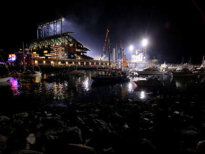 Texas Rangers V San Francisco Giants, Game 1: Boaters And Fans Congregate Around Mccovey Cove by Doug Pensinger Pricing Limited Edition Print image
