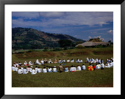 People Sitting In Circle At Ruinas De San Andres Pyramids, San Salvador, El Salvador by Charlotte Hindle Pricing Limited Edition Print image