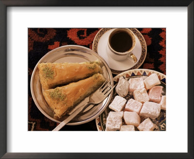 Typical Desserts Of Baklava, Loukoumi (Turkish Delight), And Turkish Coffee, Turkey, Eurasia by Michael Short Pricing Limited Edition Print image