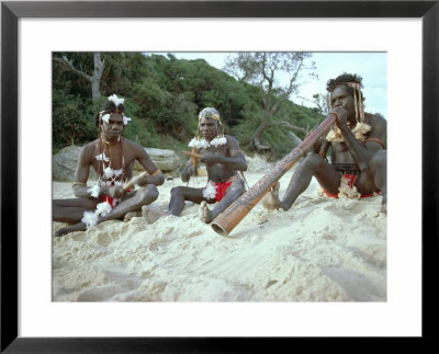 Three Aborigines Playing Musical Instruments, Northern Territory, Australia by Claire Leimbach Pricing Limited Edition Print image