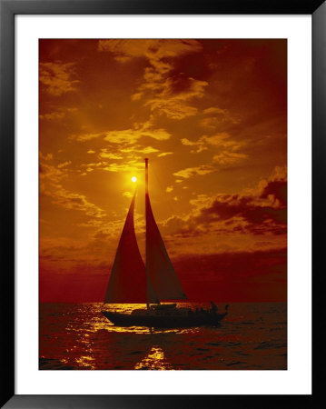 A Passing Sailboat Is Silhouetted Against A Brilliant Orange Sunset Near Bermuda by Todd Gipstein Pricing Limited Edition Print image
