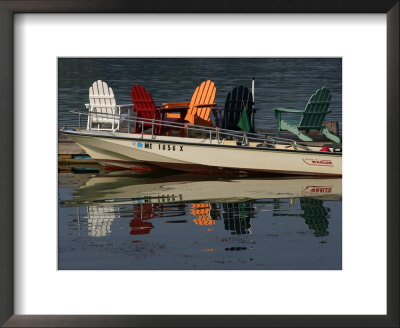 Peaceful Reflections Of Colorful Chairs In The Waters Of Casco Bay by Stephen St. John Pricing Limited Edition Print image