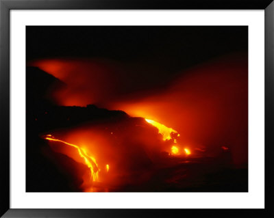 Molten Lava Cascading Into Pacific Ocean During Eruption Of Kilauea Volcano, Hawaii, Usa by Karl Lehmann Pricing Limited Edition Print image