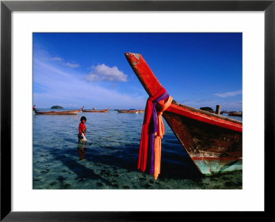 Bow Of Traditional Longtail Boat With Cloth To Appease Sea Spirits, Thailand by Kraig Lieb Pricing Limited Edition Print image