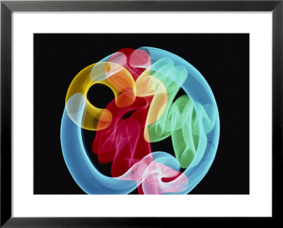 Soft Focus Distorts A Neon Flamingo In A Blue Circle by Stephen St. John Pricing Limited Edition Print image