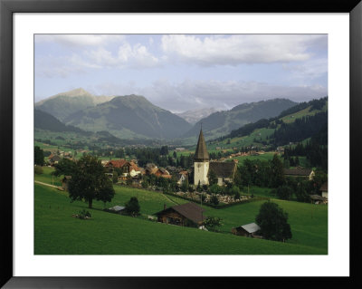 A Pastoral View Of A Village In The Swiss Alps by James P. Blair Pricing Limited Edition Print image