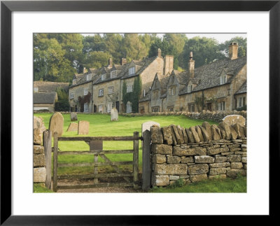 Dry Stone Wall, Gate And Stone Cottages, Snowshill Village, The Cotswolds, Gloucestershire, England by David Hughes Pricing Limited Edition Print image