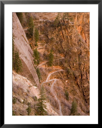A Trail Rises Up A Steep Cliff Face To A Hidden Canyon Behind The Wall, Zion National Park, Utah by Taylor S. Kennedy Pricing Limited Edition Print image