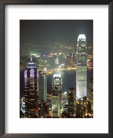 Hong Kong Skyline At Night With The Center On Left, And 2Ifc Building On Right, Hong Kong, China by Amanda Hall Pricing Limited Edition Print image