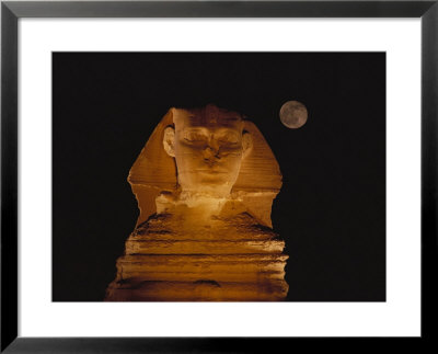 A View Of The Great Sphinx At Night, Lit By A Light Show And Backed By A Full Moon by Bill Ellzey Pricing Limited Edition Print image