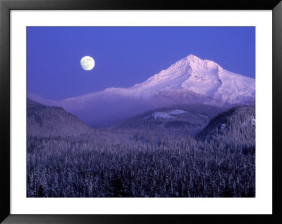Moon Rises Over Mt. Hood, Oregon Cascades, Usa by Janis Miglavs Pricing Limited Edition Print image
