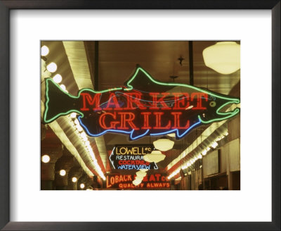 Neon Signs In Pike Place Market, Seattle, Washington, Usa by John & Lisa Merrill Pricing Limited Edition Print image