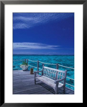 Pier And Bench At Reef, Moorea, French Polynesia, South Pacific by Walter Bibikow Pricing Limited Edition Print image