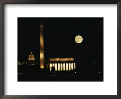 Lincoln Memorial, Washington Monument, Capitol And A Full Rising Moon by Skip Brown Pricing Limited Edition Print image