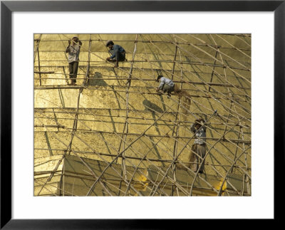 Workers On Bamboo Scaffolding Applying Fresh Gold Leaf To The Shwedagon Pagoda, Yangon, Myanmar by Upperhall Pricing Limited Edition Print image
