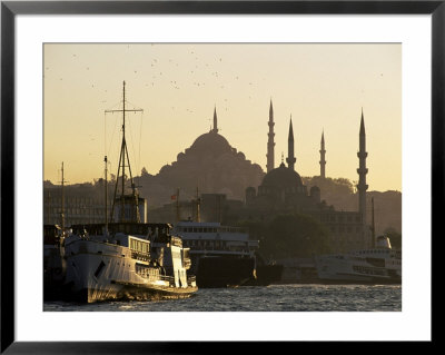 Sirkeci Harbour With Yeni And Sulemaniye Mosques Behind, Istanbul, Turkey, Eurasia by Adam Woolfitt Pricing Limited Edition Print image