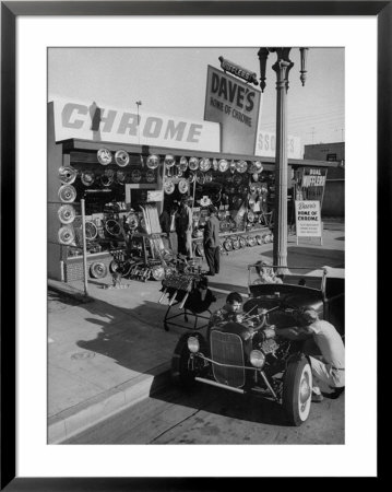 Men Working On A Chromed Roadster In Preparation For A Drag Race by Ralph Crane Pricing Limited Edition Print image