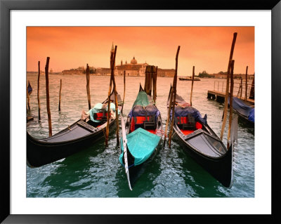 Gondolas On The Bacino Canal, Venice, Italy by Jon Davison Pricing Limited Edition Print image