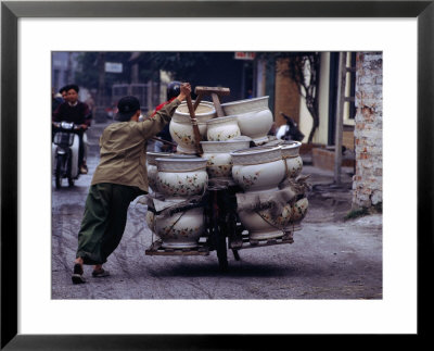 Man Transporting Locally Made Ceramic Pots By Bicycle, Hanoi, Vietnam by Mason Florence Pricing Limited Edition Print image