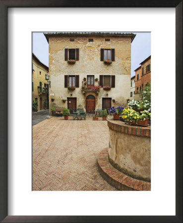 Local Restaurant In Piazza, Pienza, Italy by Dennis Flaherty Pricing Limited Edition Print image