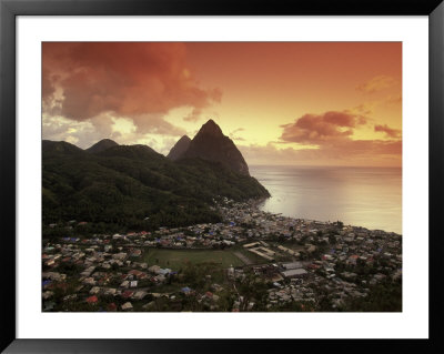 Sunset View Of The Pitons And Soufriere, St. Lucia by Walter Bibikow Pricing Limited Edition Print image