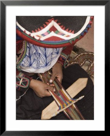 Woman In Traditional Dress And Hat, Weaving With Backstrap Loom, Chinchero, Cuzco, Peru by John & Lisa Merrill Pricing Limited Edition Print image