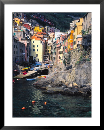 Harbor View Of Hillside Town Of Riomaggiore, Cinque Terre, Italy by Julie Eggers Pricing Limited Edition Print image