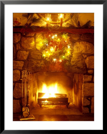Christmas Wreath Over Fireplace by Lauree Feldman Pricing Limited Edition Print image