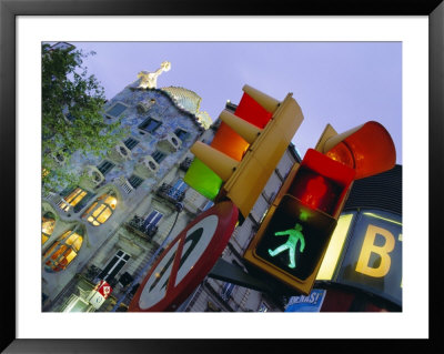 Casa Balli, Gaudi Architecture, And Street Signs, Barcelona, Spain by Gavin Hellier Pricing Limited Edition Print image