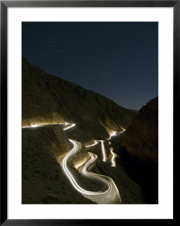 Car Light Trails At Night, Winding Curved Mountain Road, Dades, Gorge, Morocco, North Africa by Chris Kober Pricing Limited Edition Print image