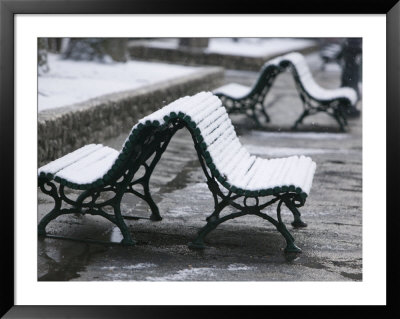 Isere Grenoble, Place Victor Hugo, Snow On Benches by Walter Bibikow Pricing Limited Edition Print image