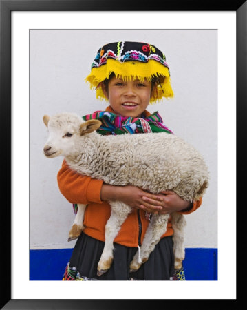 Portrait Of Girl In Native Dress With Lamb, Pisac, Peru by Dennis Kirkland Pricing Limited Edition Print image